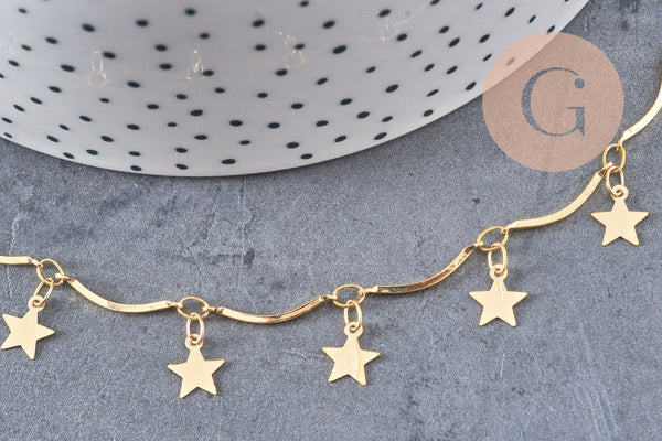 Chaine laiton doré 18 carats étoiles, chaine dorée fantaisie 16mm, x1 mètre (G4169)