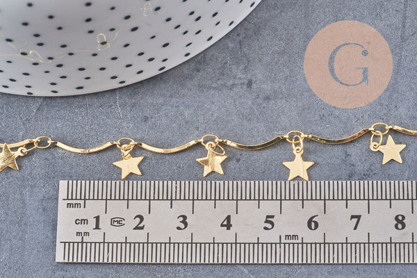 Chaine laiton doré 18 carats étoiles, chaine dorée fantaisie 16mm, x1 mètre (G4169)