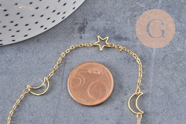 Chaine laiton doré 18 carats lune et étoile, chaine dorée fantaisie x2x1.9mm, x1 mètre (G5445)