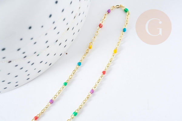 Chaine laiton doré 18K résine multicolore 1.5mm, x1 mètre (G8567)