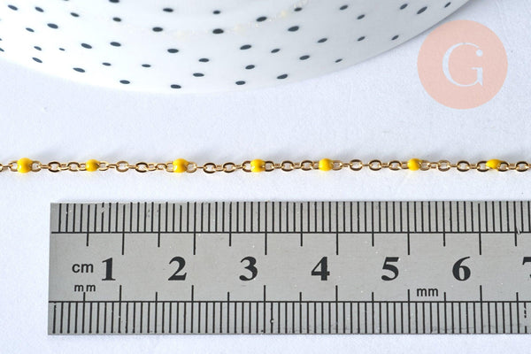 Chaine laiton doré 18k fantaisie résine jaune, chaine fantaisie dore,chaine complète,2mm,40cm, x1 G3487