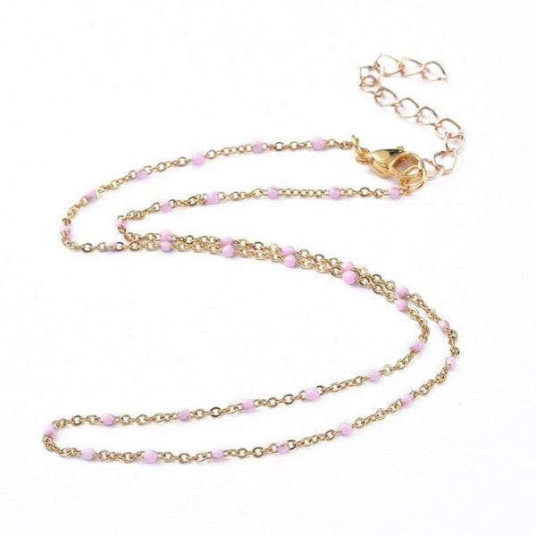 Chaine laiton doré 18k fantaisie résine rose,chaine fantaisie dore,chaine complète,2mm,40cm, x1 G3488