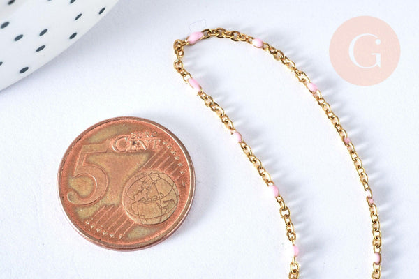 Chaine laiton doré 18k fantaisie résine rose,chaine fantaisie dore,chaine complète,2mm,40cm, x1 G3488