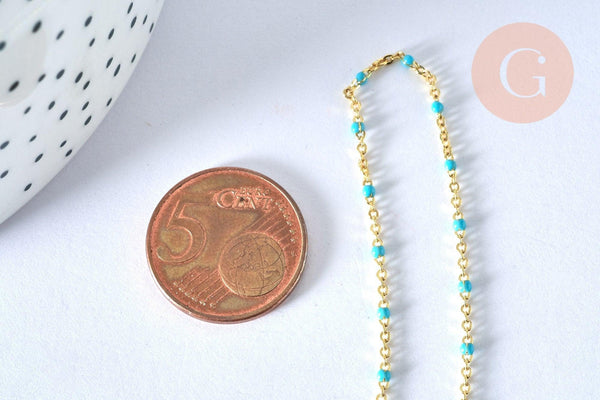 Chaine laiton doré 18k fantaisie résine turquoise 2mm,40cm, x1 (G3152)