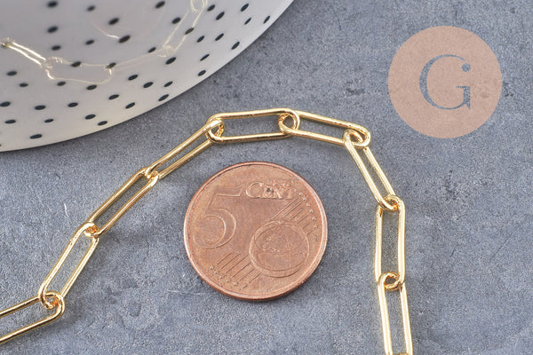 Chaine laiton doré 18k maille rectangle large,14x4.5mm, x 1Mètre (G2549)