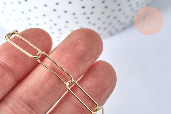 Chaine laiton doré clair maille rectangle,chaine collier,chaine large,20x6.5mm,chaine complète 47.5cm, x1 G2630