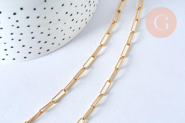 Chaine laiton doré maille rectangle avec fermoir 12x3.5mm,x1 (G2424)