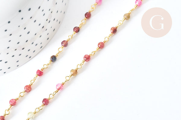 Chaine laiton doré perle agate naturelle colorée facettée 4.5mm, chaine collier,chaine lunettes fantaisie x 50cm - G8079