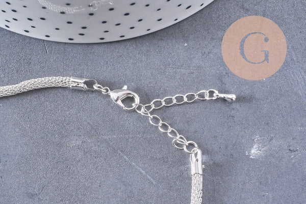 Chaine maille argentée chaine complète,création collier, fournitures argent,5 mm, 40cm, x1 (G1504)