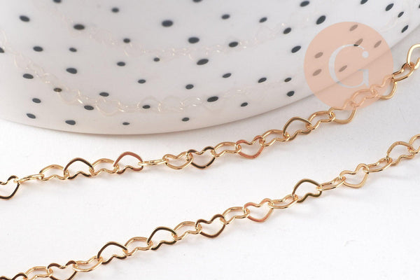 Chaine maille coeur laiton doré 18K 3mm, x1 mètre (G10519)