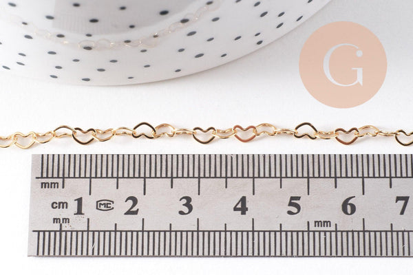 Chaine maille coeur laiton doré 18K 3mm, x1 mètre (G10519)