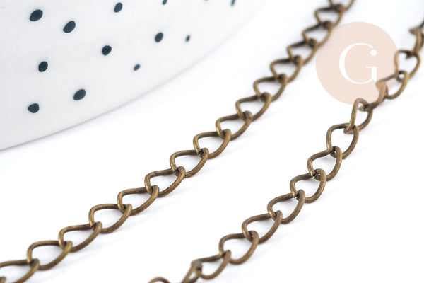 Chaine maille curb fer bronze 6mm,chaine création bijoux vintage, grossiste chaine, x1 metre (G8566)