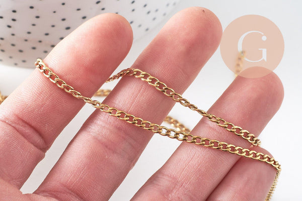 Chaine maille gourmette acier doré IP 18k 5mm x1 mètre (G1693)