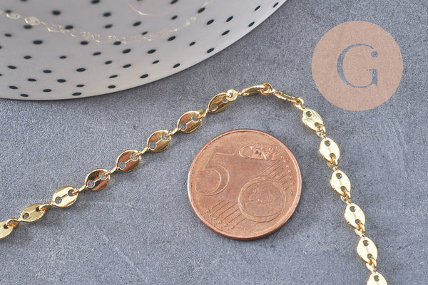 Chaine maille grain de café laiton doré 7x4mm, x1 mètre (G5500)