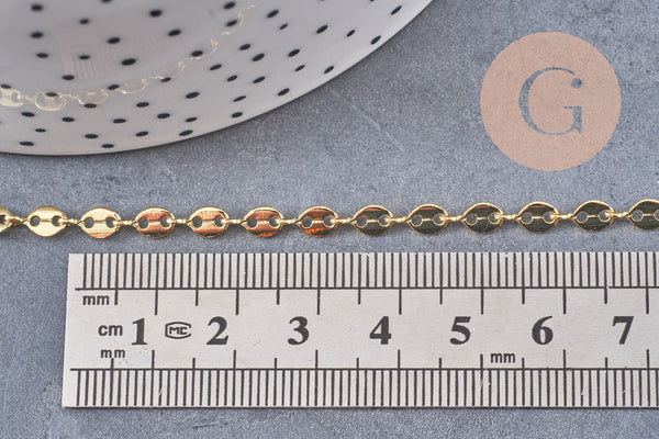 Chaine maille grain de café laiton doré 7x4mm, x1 mètre (G5500)