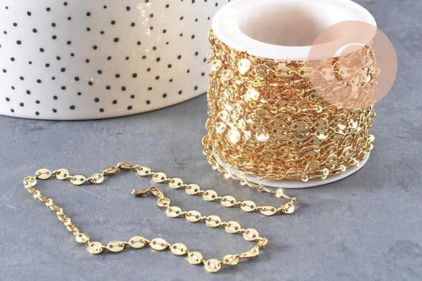 Chaine maille grain de café laiton doré 7x4mm, x1 mètre (G5500)