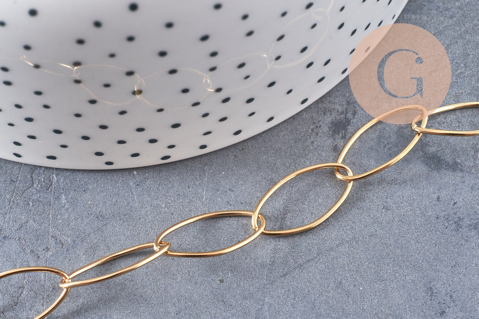 Chaine maille ovale acier 304 inoxydable doré PVD 18k 20x10mm, x1 mètre (G4309)