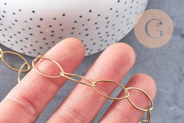 Chaine maille ovale acier 304 inoxydable doré PVD 18k 20x10mm, x1 mètre (G4309)