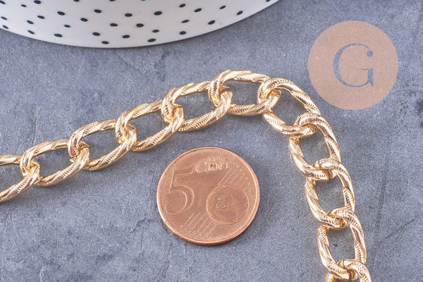 Chaine maille ovale texturée aluminium doré 15mm, x1 mètre (G2828)