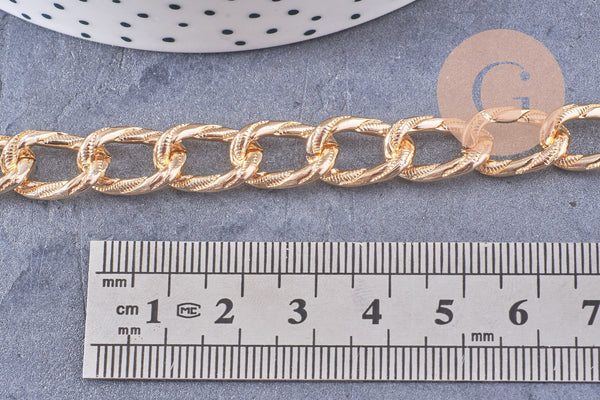 Chaine maille ovale texturée aluminium doré 15mm, x1 mètre (G2828)