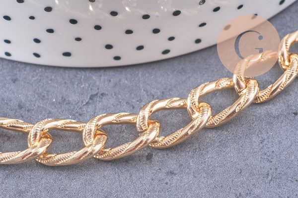 Chaine maille ovale texturée aluminium doré 15mm, x1 mètre (G2828)