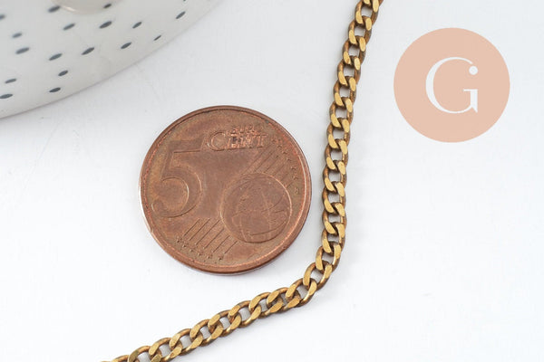 Chaine maille plate laiton brut 4mm, chaine création bijoux, x1 metre (G9740)