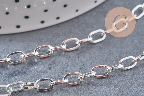 Chaine maille rectangle acier 304 inoxydable argenté 7x4mm, x1 mètre (G10870)