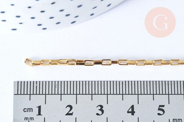 Chaine maille rectangle acier inoxydable doré IP 304 18k 3x2mm, x1 mètre (G5345)