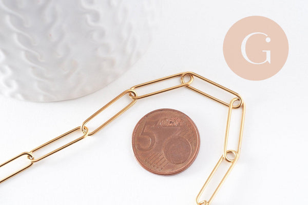 Chaine maille rectangle acier inoxydable doré complète avec fermoir 10x3.5mm, x1 (G10112)