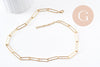 Collier Chaine maille rectangle acier inoxydable doré complète avec fermoir 10x3.5mm, x1 (G10112)