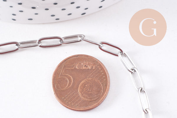 Chaine maille rectangle acier inoxydable platine 9.7mm, x1 mètre (G10679)