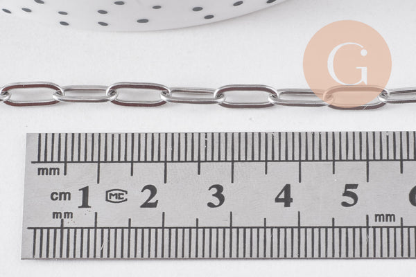 Chaine maille rectangle acier inoxydable platine 9.7mm, x1 mètre (G10679)