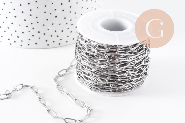 Chaine maille rectangle acier inoxydable platine 9.7mm, x1 mètre (G10679)