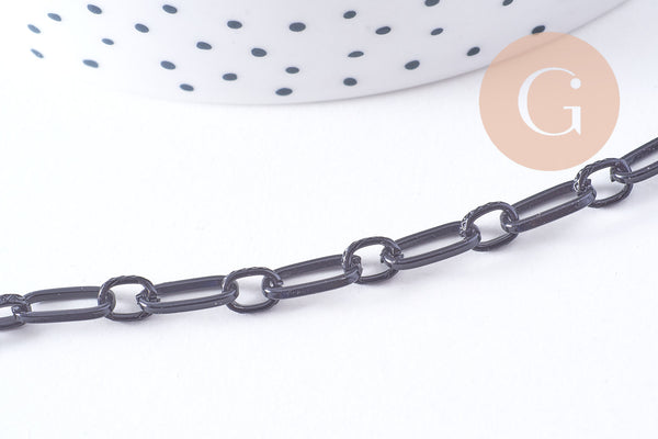 Chaine maille rectangle fer noir 10mm, 1 metre (G1394)