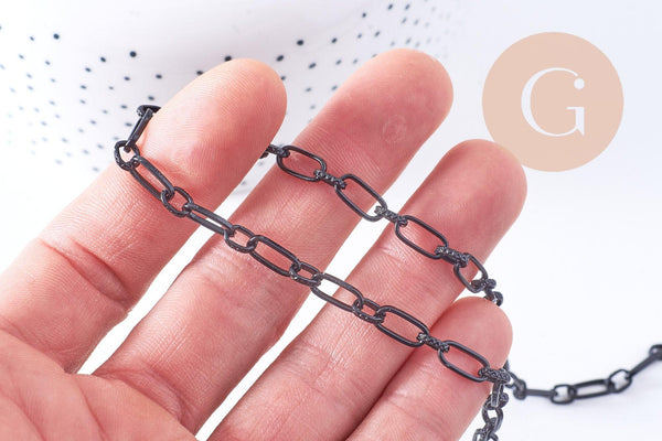 Chaine maille rectangle fer noir 10mm, 1 metre (G1394)