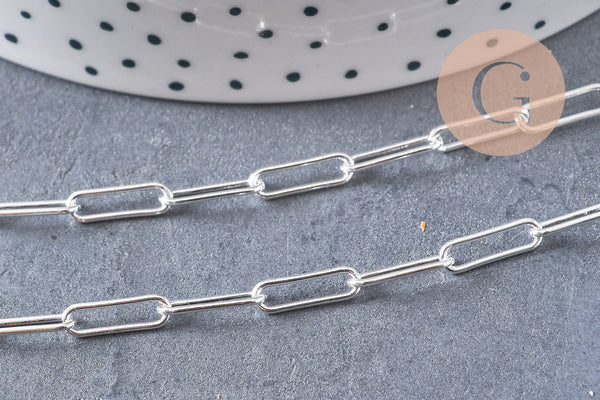 Chaine maille rectangle laiton argentée complète avec fermoir 12x3.5mm, x1 (G3171)
