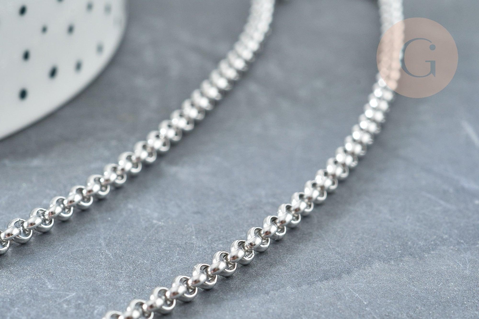 Chaine maille rolo acier inoxydable 304 platine 3mm, x1 mètre (G8140)