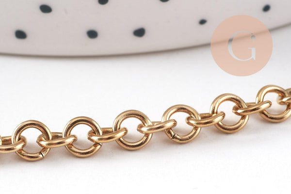 Chaine maille rollo acier inoxydable 304 doré IP 18K 5mm, x1 mètre (G10518)
