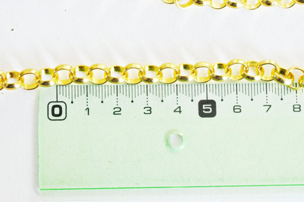 Chaine maille rollo aluminium doré 8mm,chaine collier pour création bijoux dorés x1mètre G4060