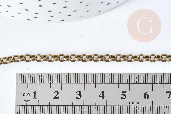Chaine maille rollo fer bronze 4mm,chaine création bijoux vintage, grossiste chaine, 1 metre G8565
