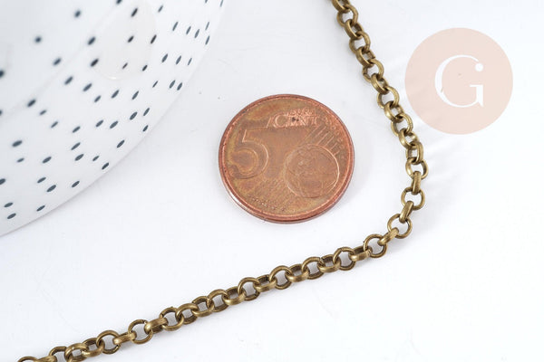 Chaine maille rollo fer bronze 4mm,chaine création bijoux vintage, grossiste chaine, 1 metre G8565