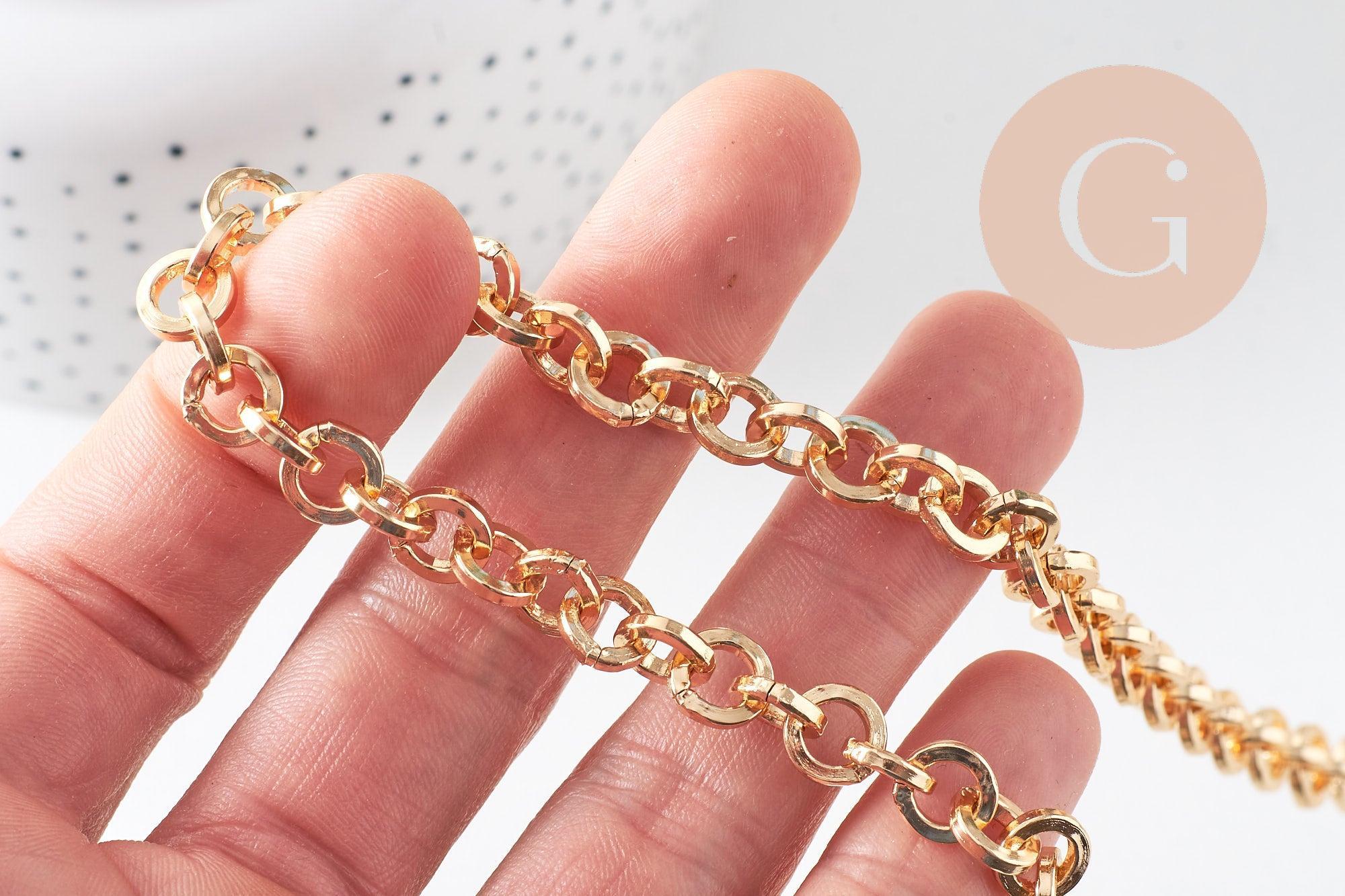 Chaine maille rolo aluminium doré 8mm, x1 mètre (G10595)