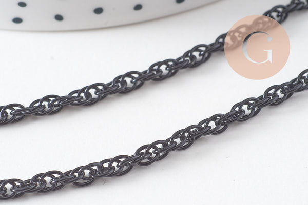 Chaine noire intense maille plate2.8mm, 4 mètres (G1373)