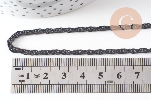 Chaine noire intense maille plate2.8mm, 4 mètres (G1373)