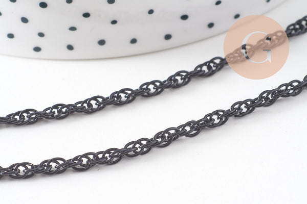 Chaine noire intense maille plate2.8mm, 4 mètres (G1373)