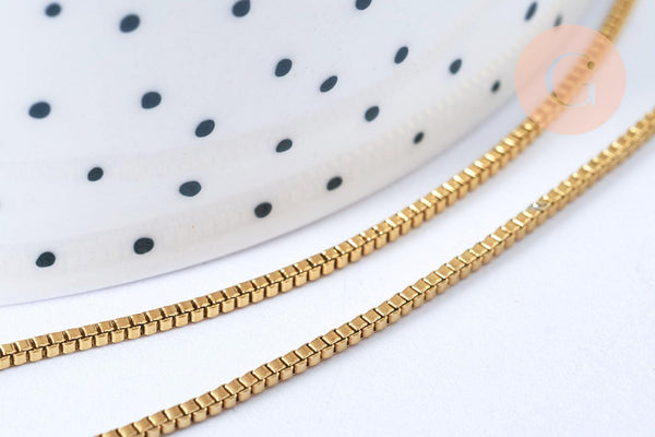 Chaine non soudée cube vénitienne acier 304 inoxydable doré 1.5mm, x1 mètre (G6935)