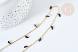 Chaine perle plexiglas facettée noire laiton doré 7x3mm, création de bijoux coloré DIY, x1 mètre G7824