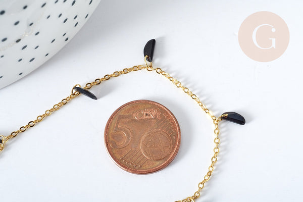 Chaine perle plexiglas facettée noire laiton doré 7x3mm, création de bijoux coloré DIY, x1 mètre G7824