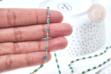 Chaine perle tube verre vert laiton doré 18K 2.5x4.5mm, création de bijoux coloré DIY, x1 mètre (G7822)