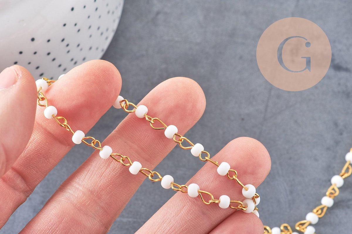 Chaine perle verre coloré fer doré 4 m, création de bijoux coloré DIY, x1 mètre (G7219)